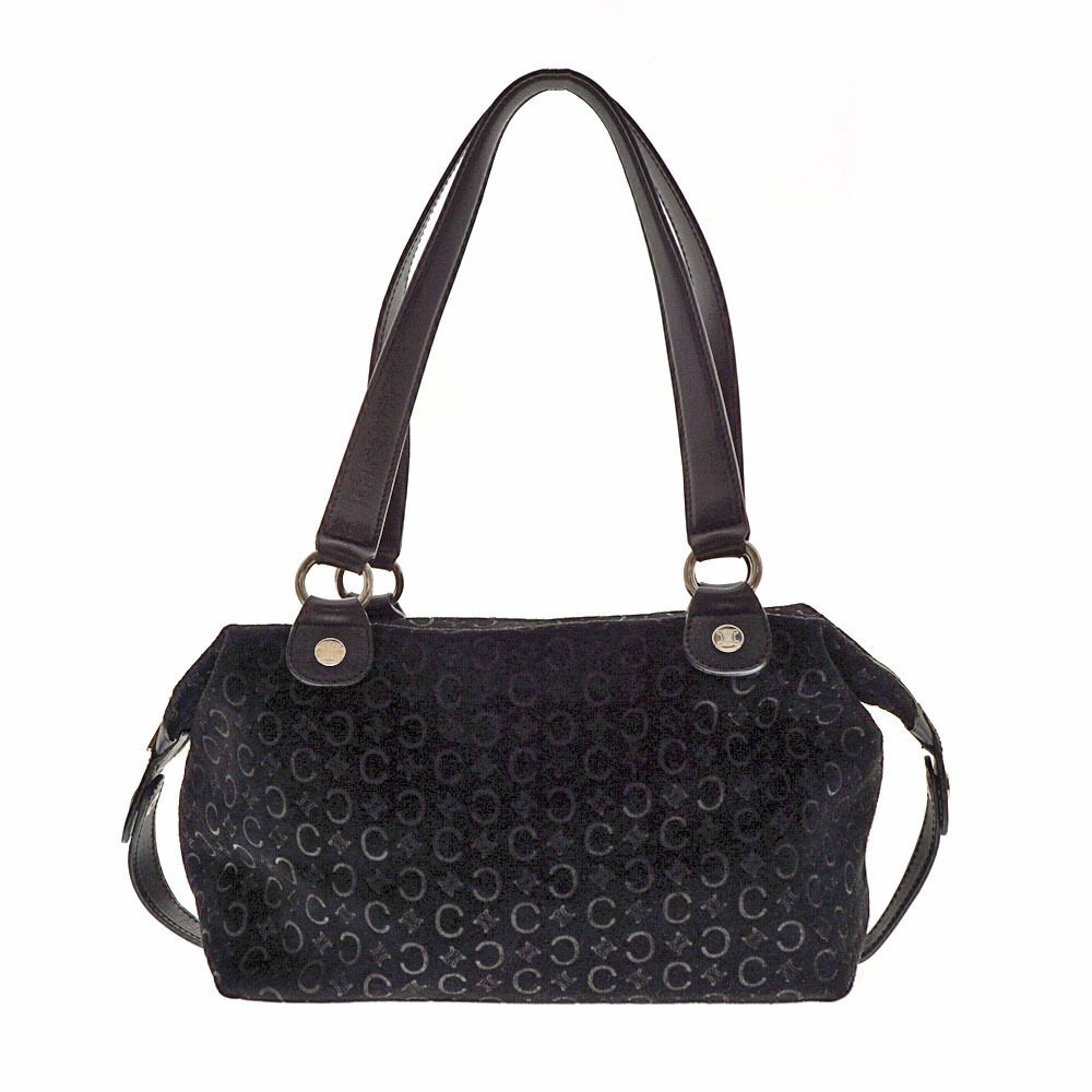 CELINE Shoulder Bag Leather Suede Handbag Black Macadam - Picture 2 of 9